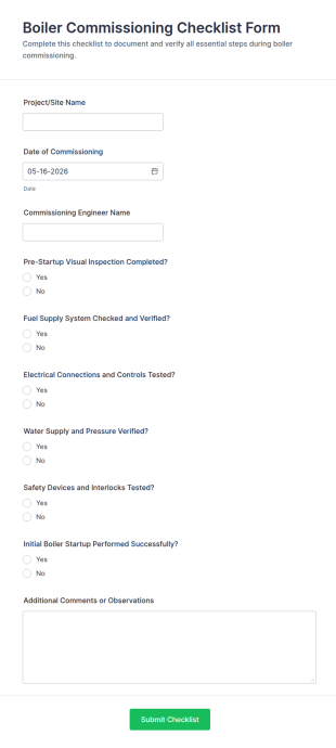 Boiler Commissioning Checklist Form Template