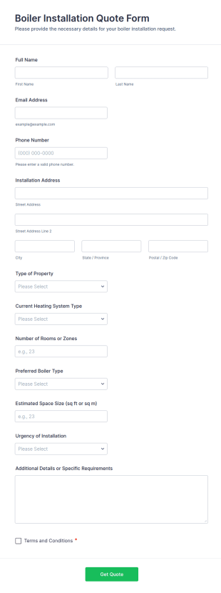 Boiler Installation Quote Form Template