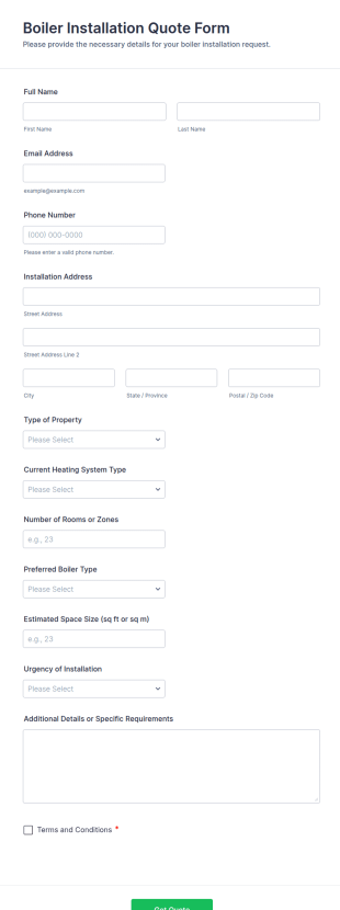 Boiler Installation Quote Form Template
