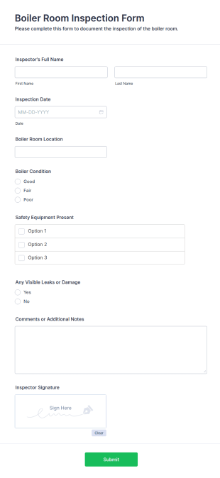 Boiler Room Inspection Form Template