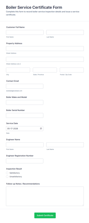 Boiler Service Certificate Form Template