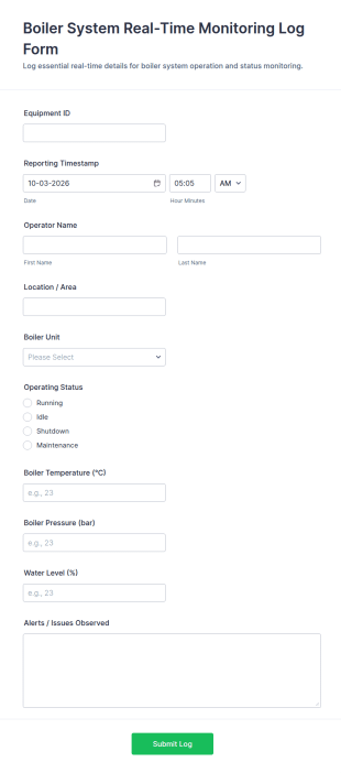 Boiler System Real Time Monitoring Log Form Template