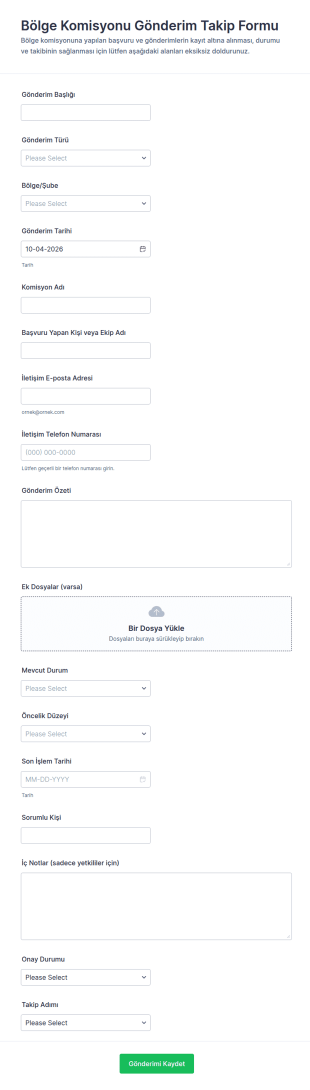 Bölge Komisyonu Teslim Takip Form Şablonu