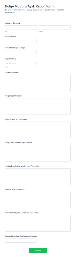 Bölge Müdürü Aylık Rapor Form Şablonu