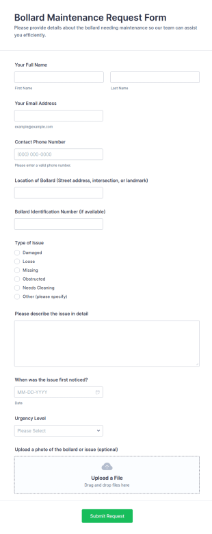Bollard Maintenance Request Form Template