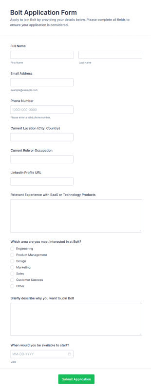 Bolt Application Form Template