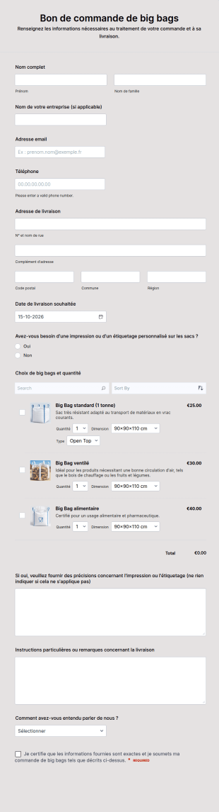 Bon De Commande De Big Bags
