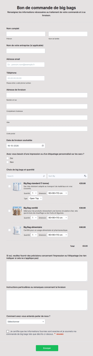 Bon De Commande De Big Bags