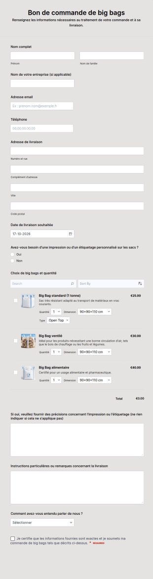 Bon De Commande De Big Bags