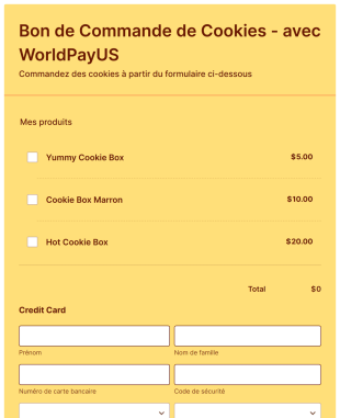 Bon De Commande De Cookies Avec WorldPayUS