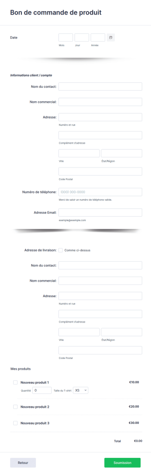 Bon De Commande De Produit Multipage