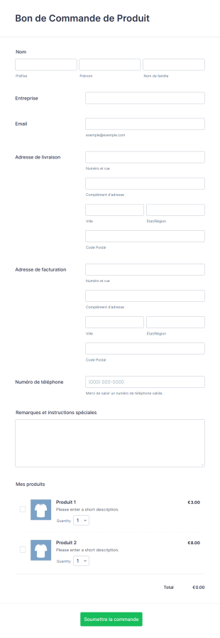 Modèle Formulaire & Bon De Commande Produits