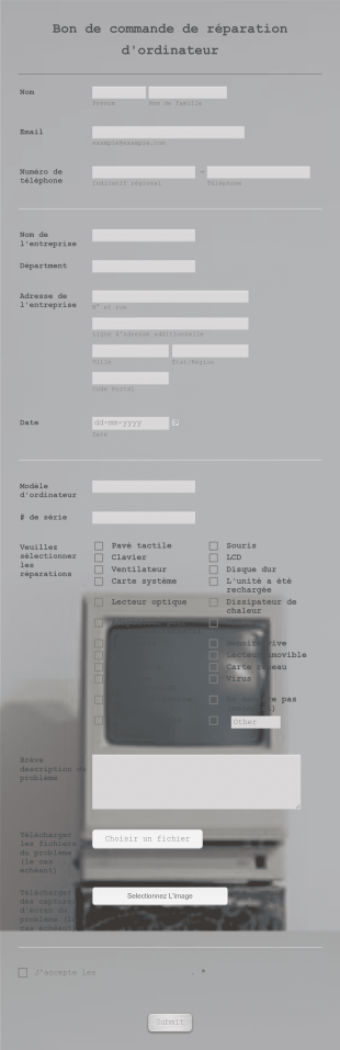 Bon De Commande De Réparation D'ordinateur