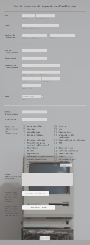 Bon De Commande De Réparation D'ordinateur