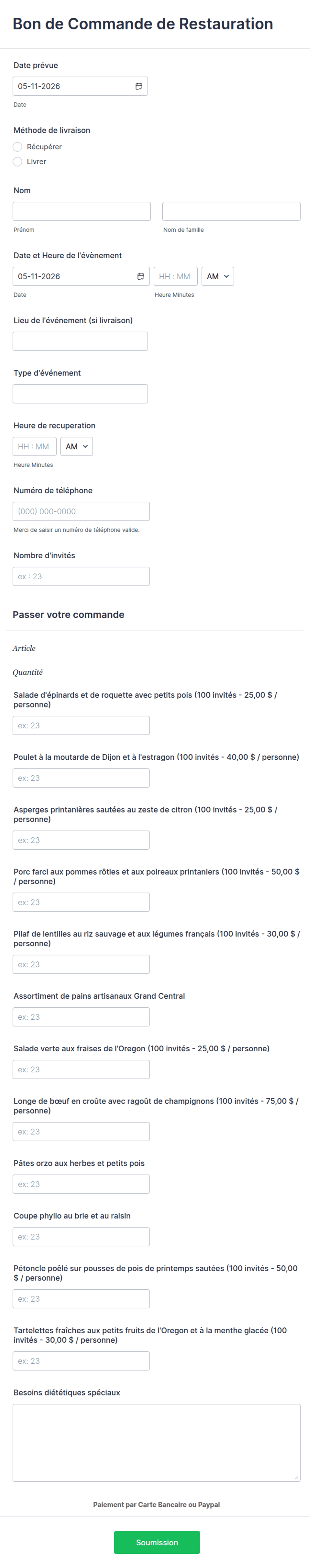 Bon de Commande de Restauration Modèle du formulaire | Jotform