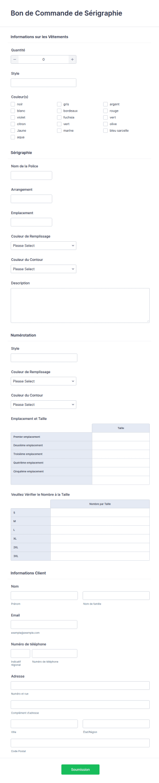 Bon De Commande De Sérigraphie