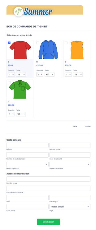 Bon De Commande De T Shirt D’Été