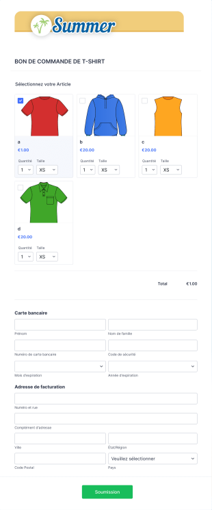 Bon De Commande De T Shirt D’Été Form Template