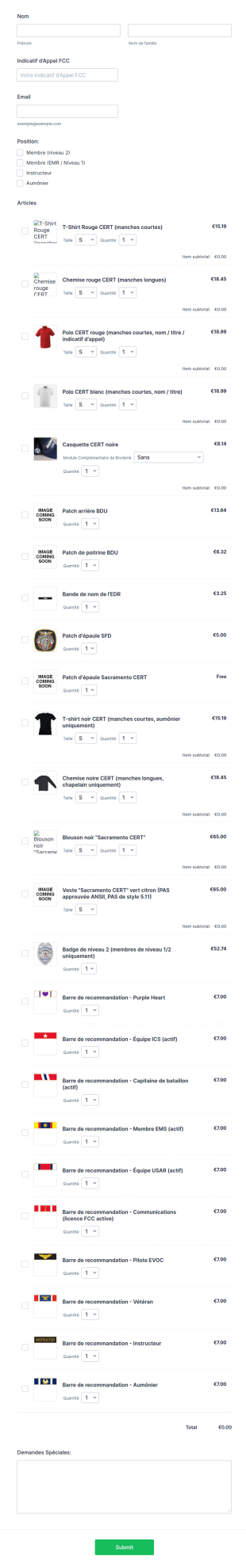 Bon De Commande D'Uniforme