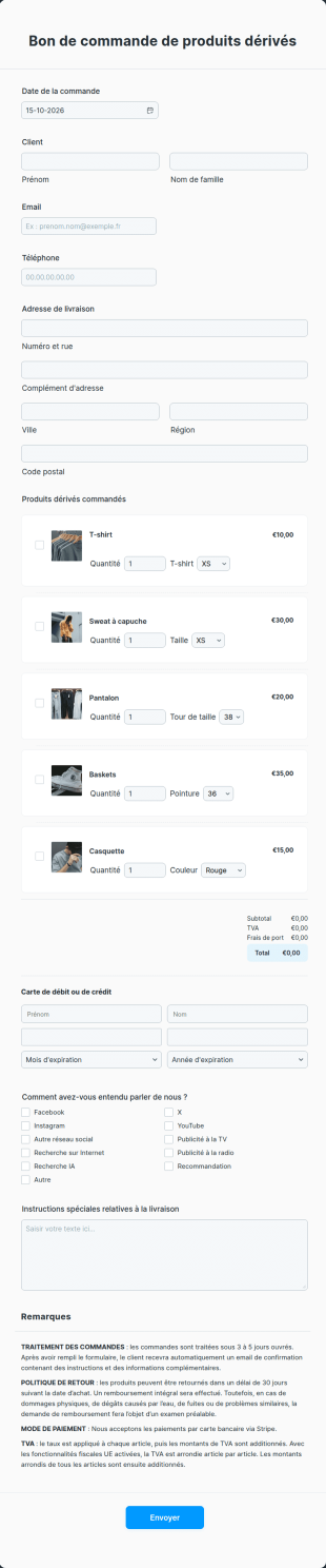 Bon De Commande Produits Dérivés