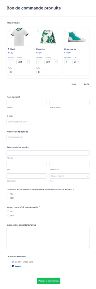Bon De Commande Produits Form Template