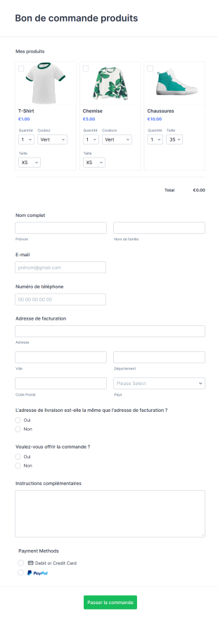 Bon De Commande Produits Form Template