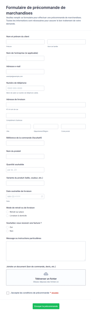 Bon De Précommande De Marchandises