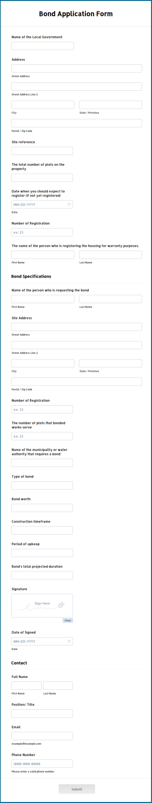 Bond Application Form Template