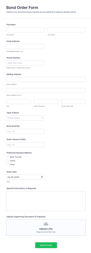 Bond Order Form Template