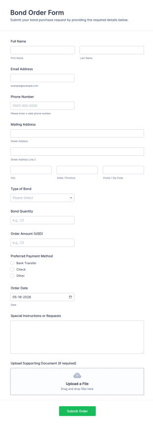 Bond Order Form Template