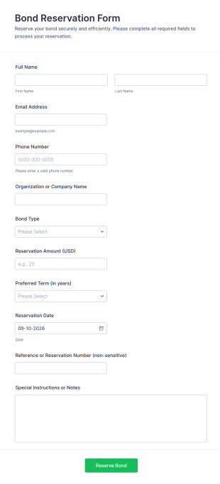 Bond Reservation Form Template