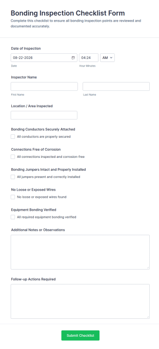 Bonding Inspection Checklist Form Template
