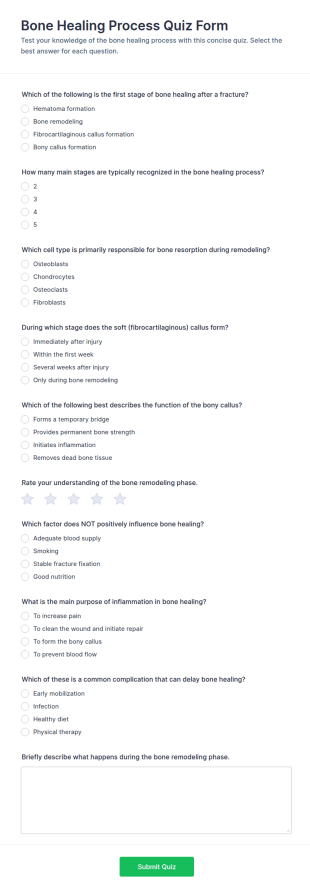 Bone Healing Process Quiz Form Template