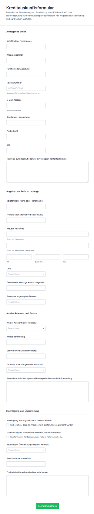 Bonitätsanfrage Formular