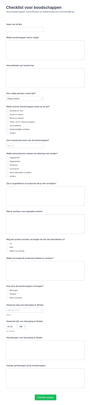 Boodschappenlijst Form