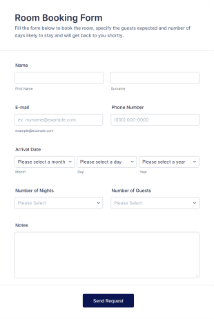 Book A Room Form Template