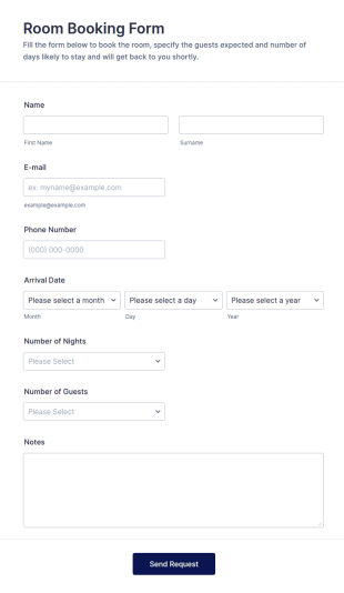 Book A Room Form Template
