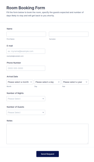 Book A Room Form Template