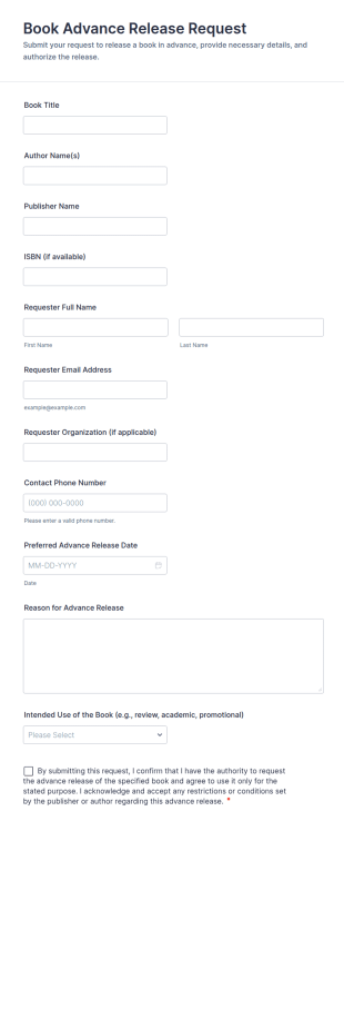 Book Advance Release Request Form Template