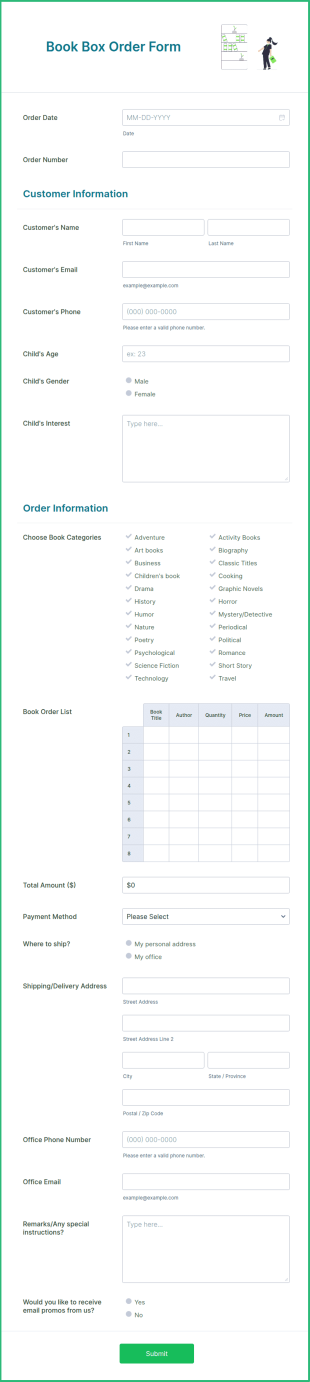Book Box Order Form Template
