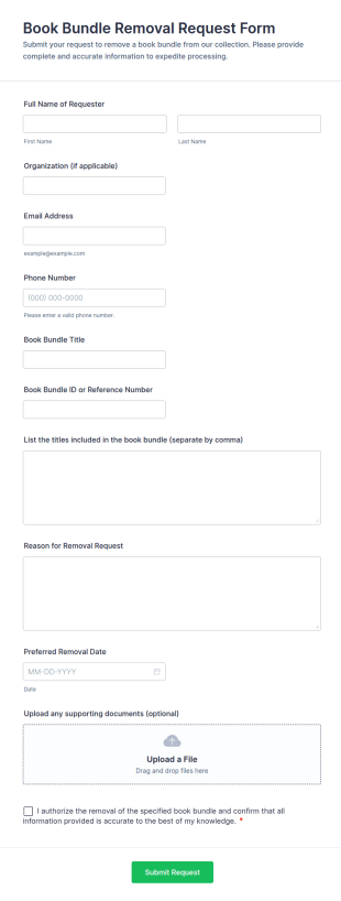 Book Bundle Removal Request Form Template
