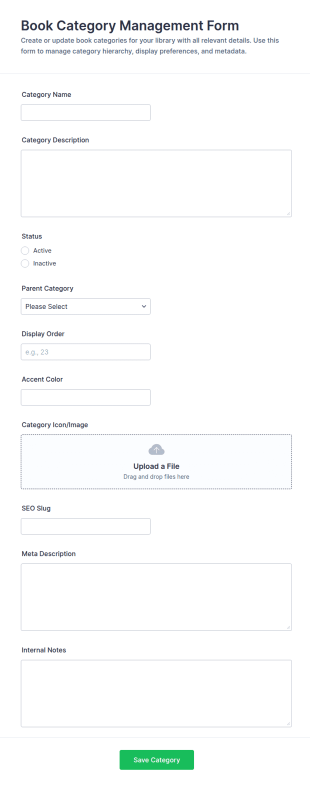 Book Category Management Form Template