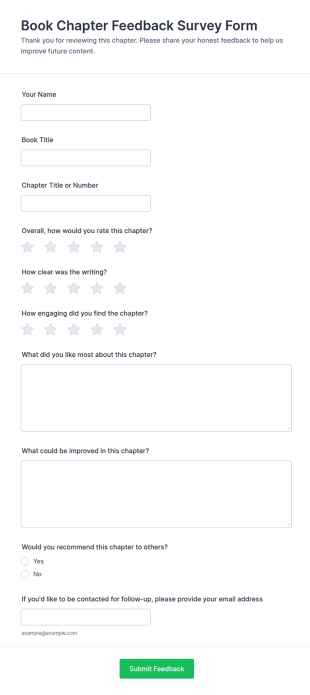 Book Chapter Feedback Survey Form Template