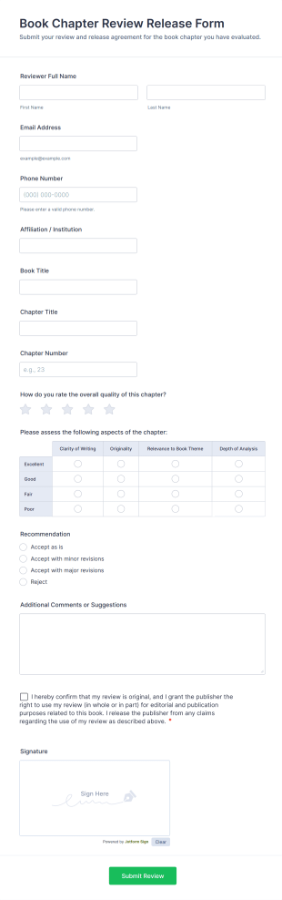 Book Chapter Review Release Form Template