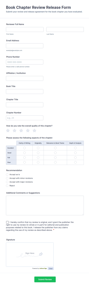 Book Chapter Review Release Form Template