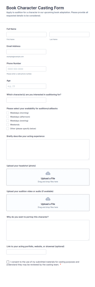 Book Character Casting Form Template