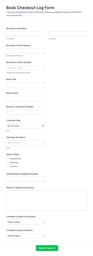 Book Checkout Log Form Template