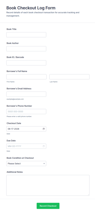 Book Checkout Log Form Template