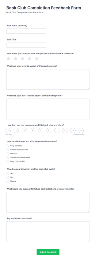 Book Club Completion Feedback Form Template