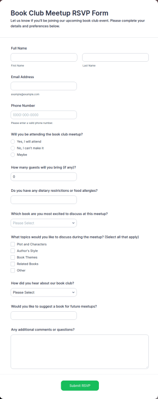 Book Club Meetup RSVP Form Template